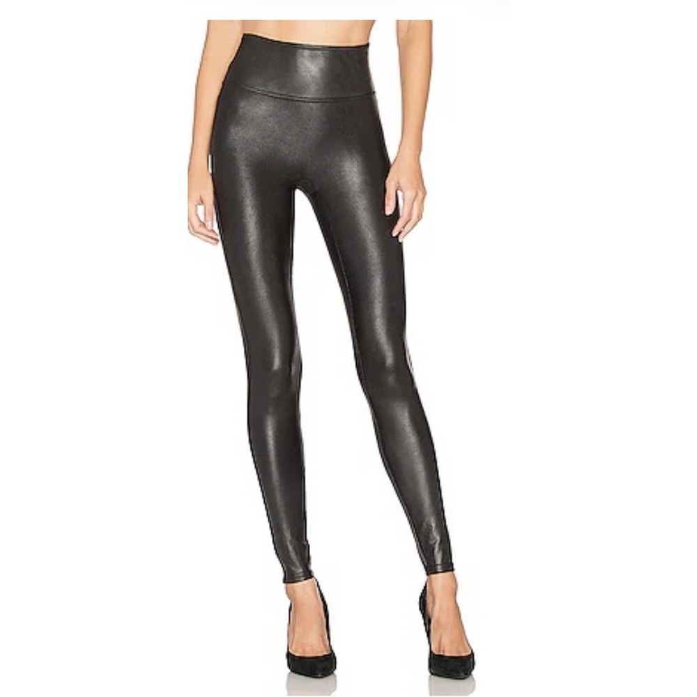 SPANX Faux Leather Leggings Womens XS Black High Rise Shaping Ankle Pants